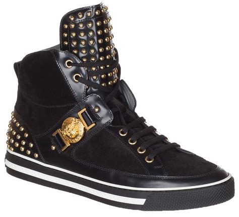 versace mens black suede leather hi top sneakers|Versace designer sneakers for men.